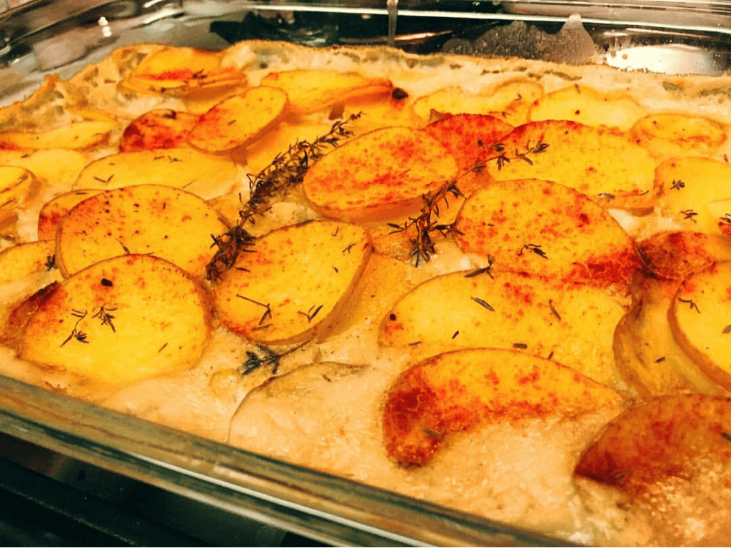 a dish of creamy potatoes